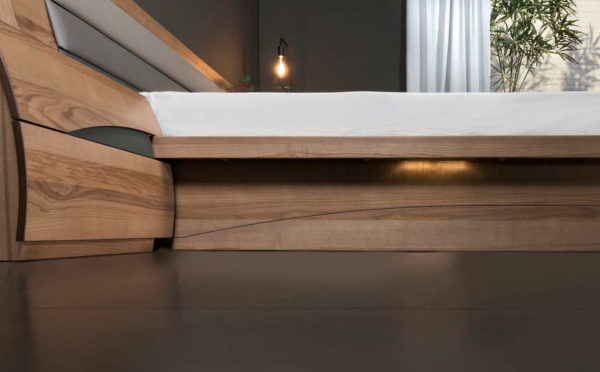 κρεβάτι ξύλινο σάρα ελιά με κρυφό φωτισμό led